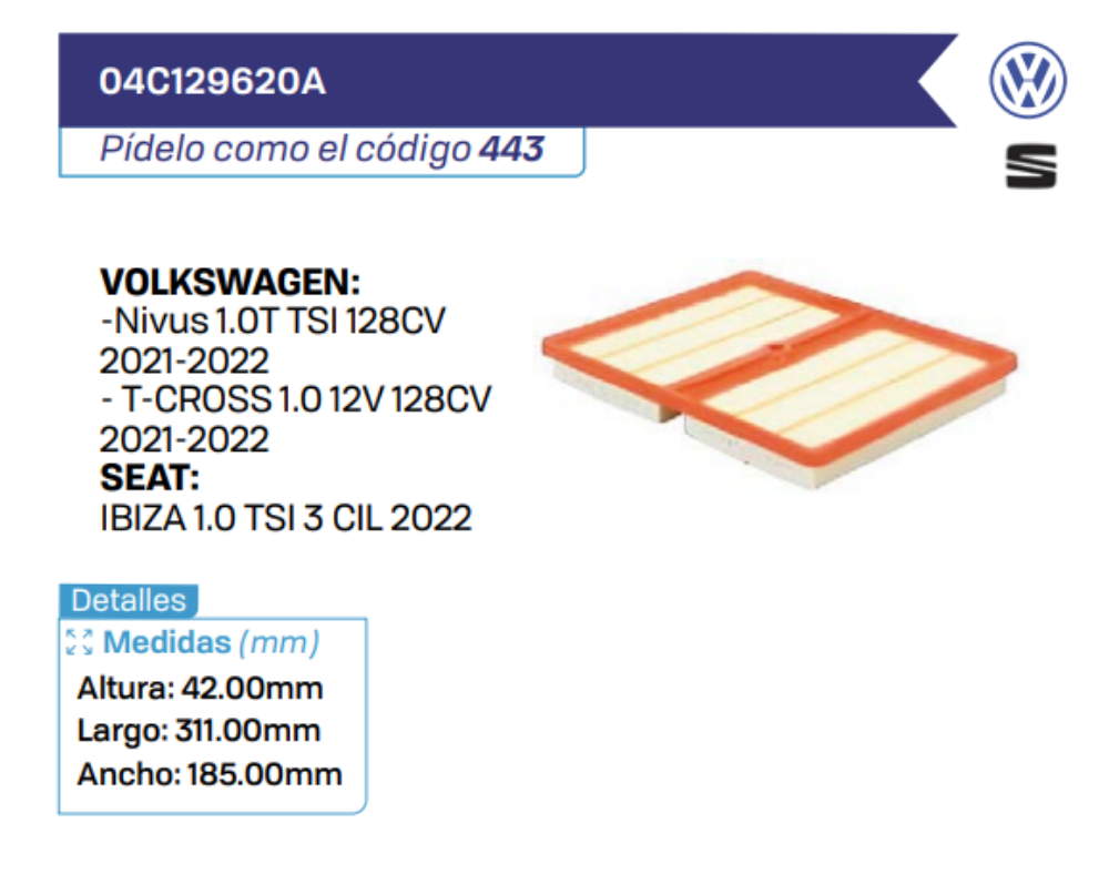 04C129620A Filtros de Aire VOLKSWAGEN - SEAT