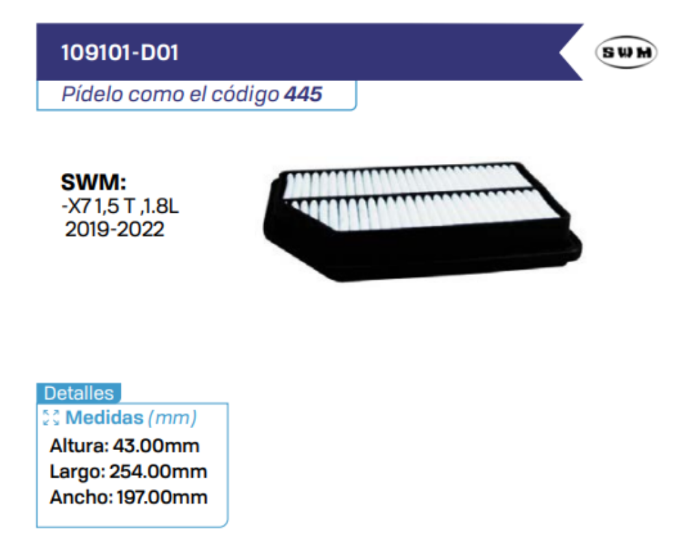 109101-D01 Filtros de aire SWM