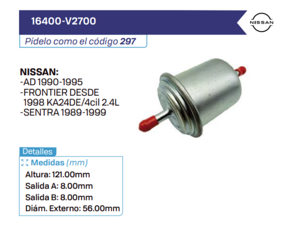 16400-V2700 Filtros de gasolina NISSAN