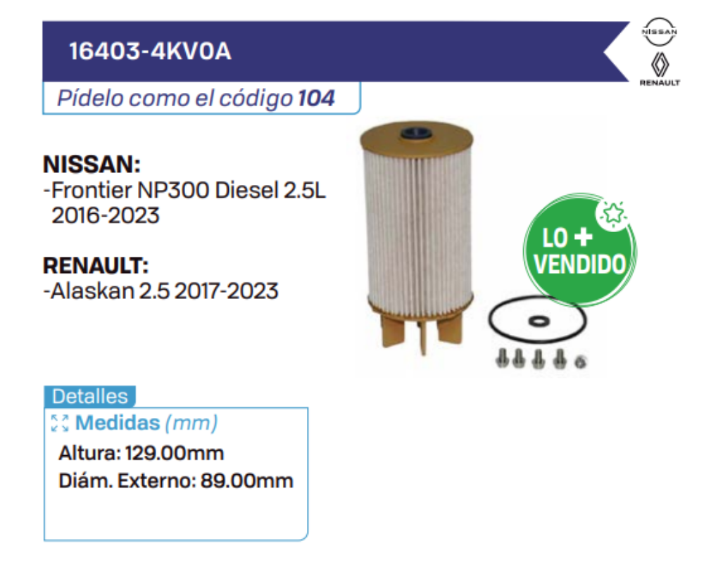16403-4KV0A Filtros de petróleo NISSAN - RENAULT