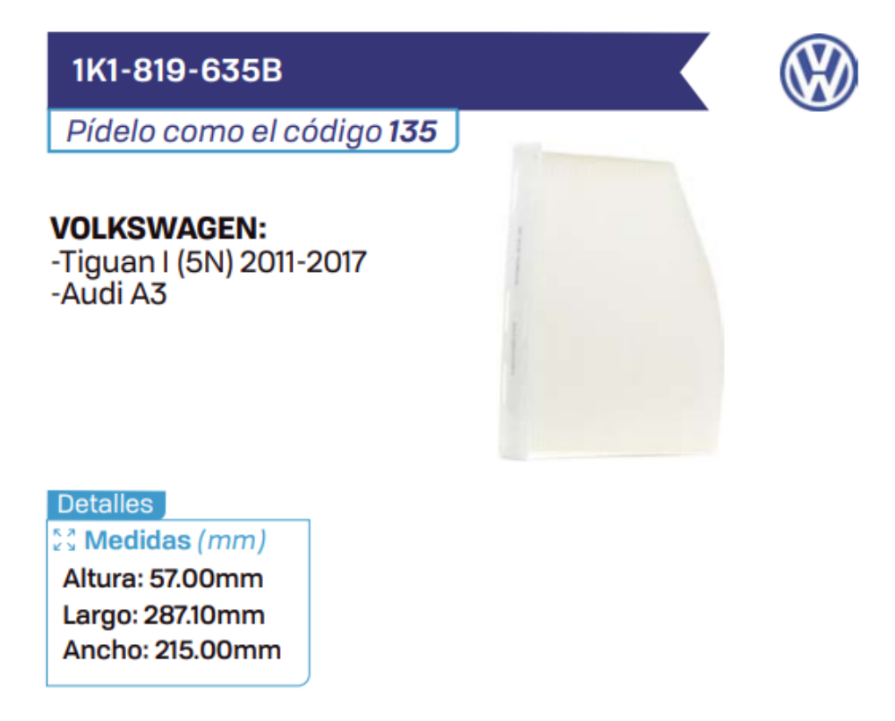 1K1-819-635B Filtros de cabina VOLKSWAGEN