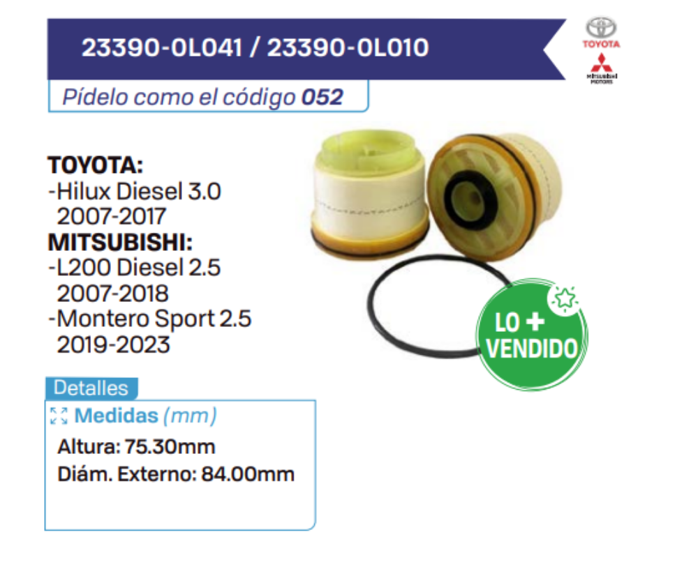 23390-0L041 _ 23390-0L010 Filtros de petróleo TOYOTA - MITSUBISHI