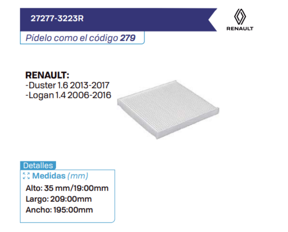 27277-3223R Filtros de cabina RENAULT