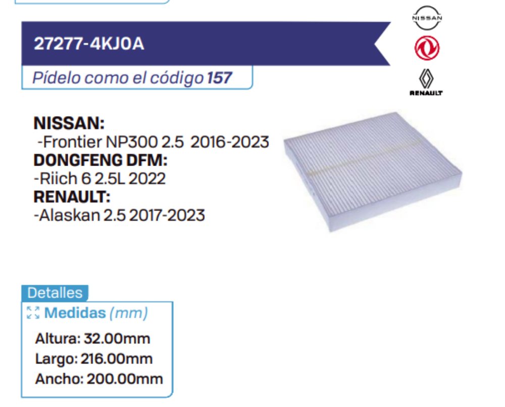 27277-4KJ0A Filtros de cabina NISSAN - DONGFENG DFM - Renault