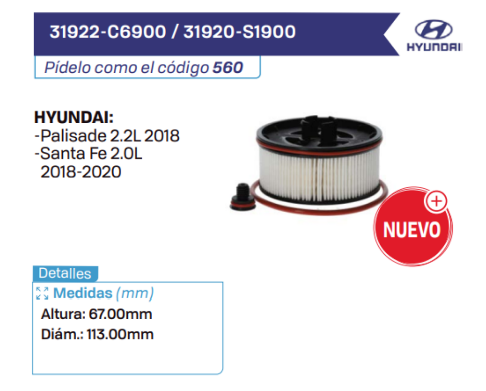 31922-C6900 _ 31920-S1900 Filtros de petróleo HYUNDAI