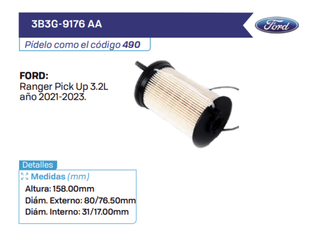 3B3G-9176 AA Filtros de petróleo FORD