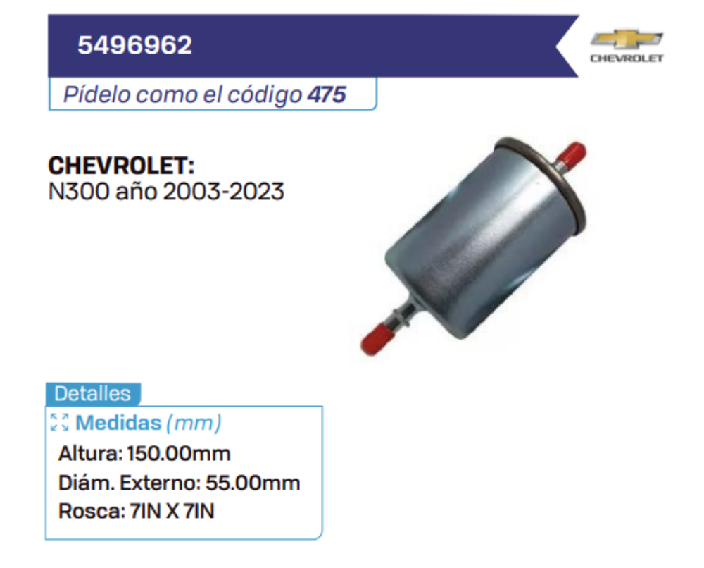 5496962 Filtros de gasolina CHEVROLET