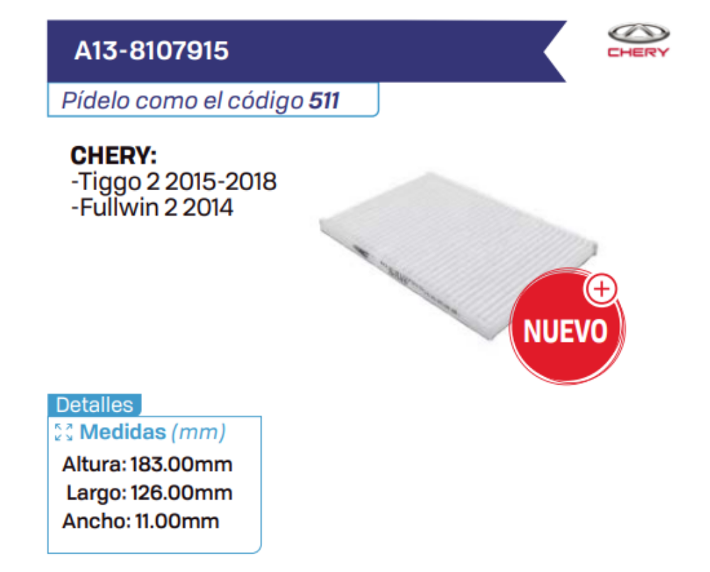 A13-8107915 Filtros de cabina CHERY