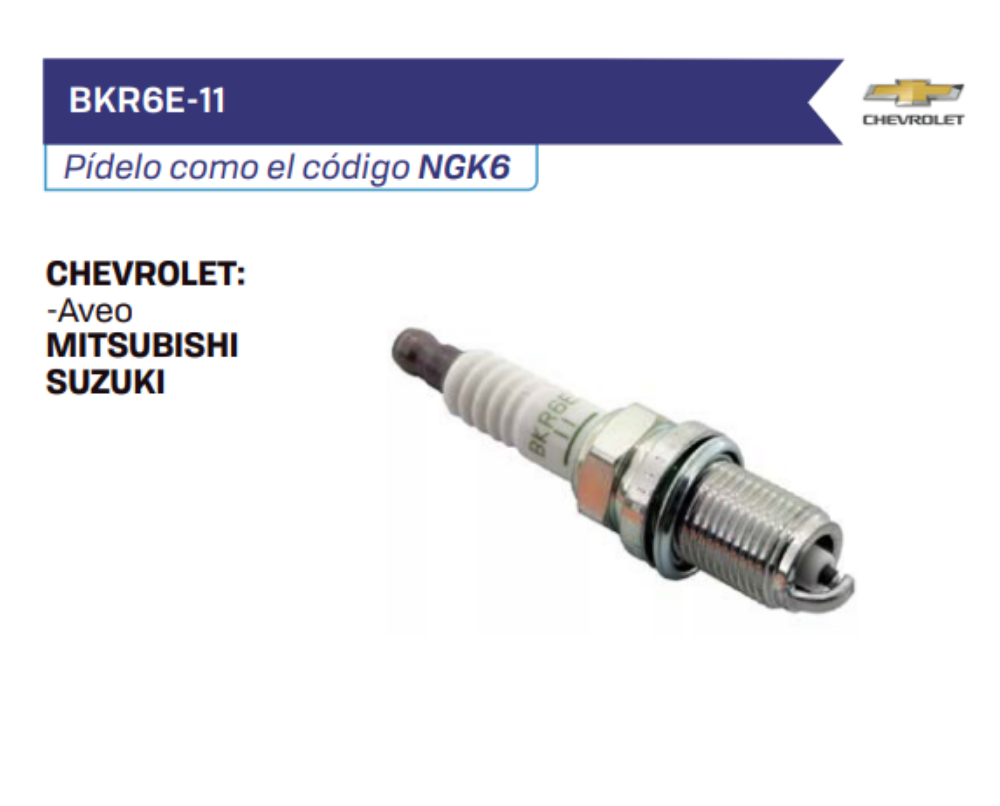 BKR6E-11 Bujías NGK CHEVROLET - MITSUBISHI - SUZUKI