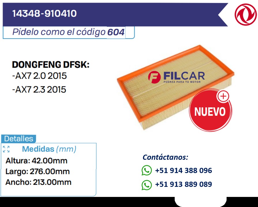 14348-910410 Filtro de aire Dongfeng DFSK