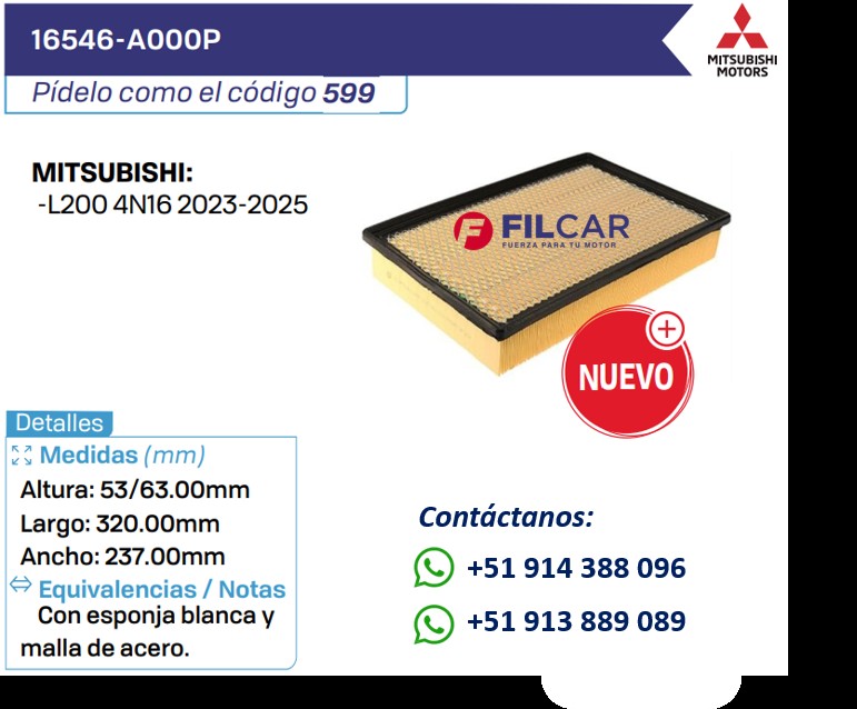 16546-A000P Filtro de aire Mitsubishi