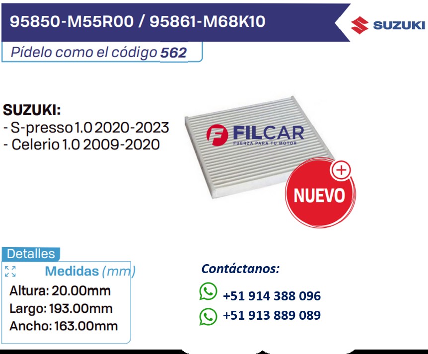 95850-M55R00 95861-M68K10 Filtro de aire Suzuki