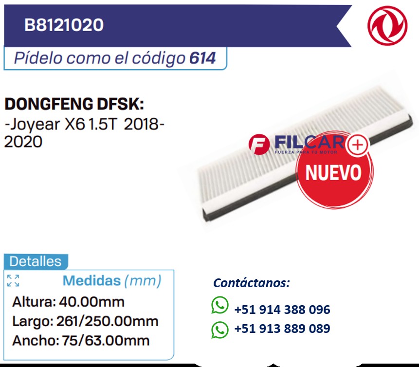 B8121020 Filtro de aire Dongfeng DFSK