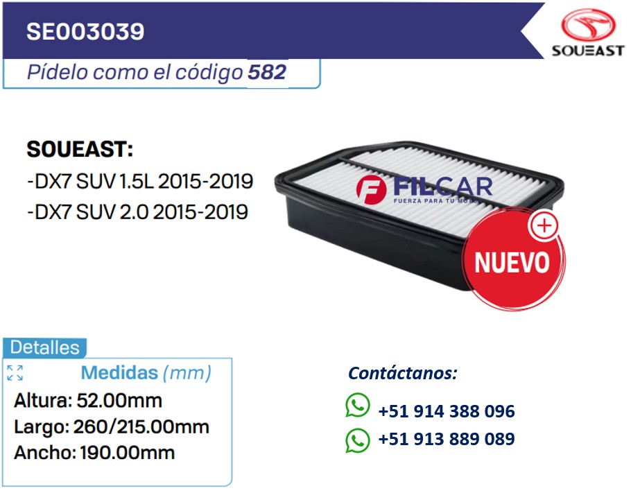 SE003039 Filtro de aire Soueast